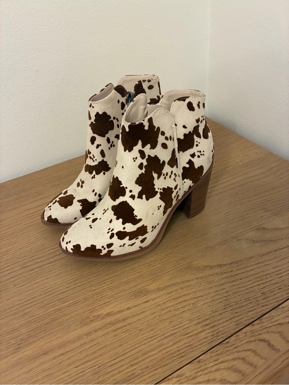 MIA Brown and White Cow-Print Ankle Boots - Picture 3 of 13